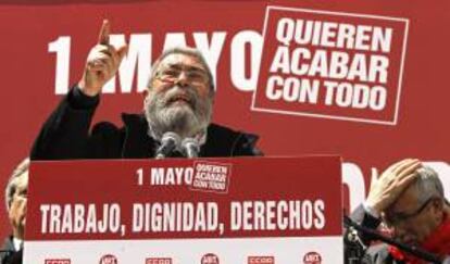 El secretario general de UGT, Cándido Méndez , al término de la manifestación en la Puerta del Sol de Madrid del Primero de Mayo. EFE/Archivo