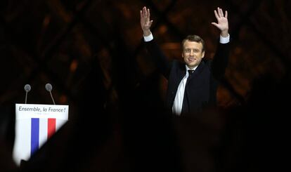 Emmanuel Macron celebra su victoria el pasado domingo en la esplanada del Louvre.