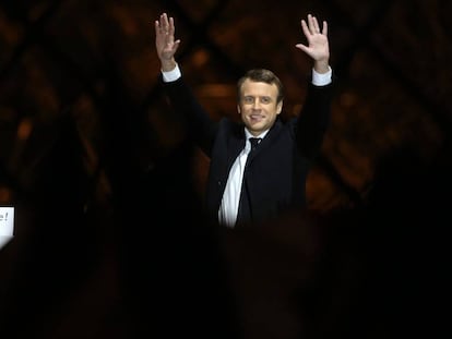 Emmanuel Macron celebra su victoria el pasado domingo en la esplanada del Louvre.