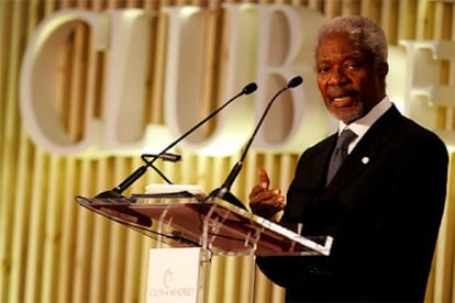 El secretario general de la ONU, Kofi Annan, durante su discurso en la cumbre sobre terrorismo de Madrid.