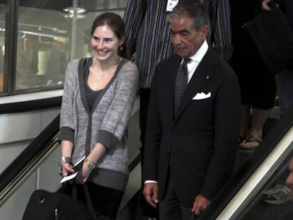 Amanda Knox en el aeropuerto de Fiumicino, antes de embarcar hacia EE UU. 