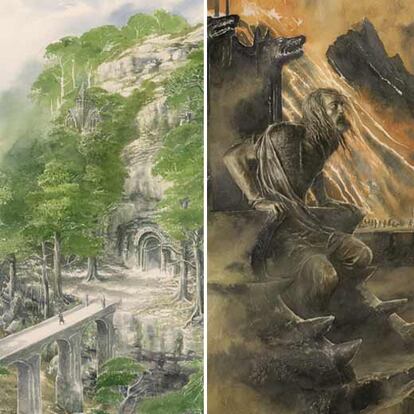 Dos de las ilustraciones a color de Alan Lee que aparecen en <i>Los hijos de Hrin</i>.