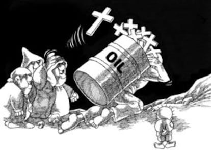 Viñeta del palestino Naji al Alí, el dibujante que murió asesinado en Londres en 1987.