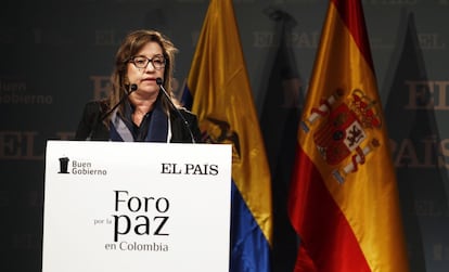 Paula Gaviria, directora de la Unidad para la Atención y Reparación Integral a las Víctimas de Colombia, durante su intervención en el Foro por la paz.