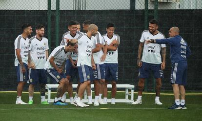 Los jugadores de Argentina, durante un entrenamiento en Barcelona.