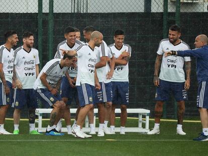 Los jugadores de Argentina, durante un entrenamiento en Barcelona.