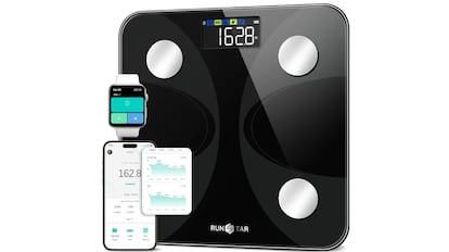 Fabricada en vidrio templado, esta báscula destaca por su durabilidad y resistencia.