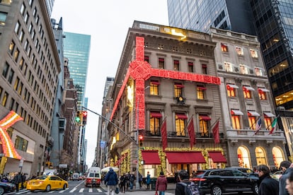 Christmas lights and decoration in one of the streets of New York.