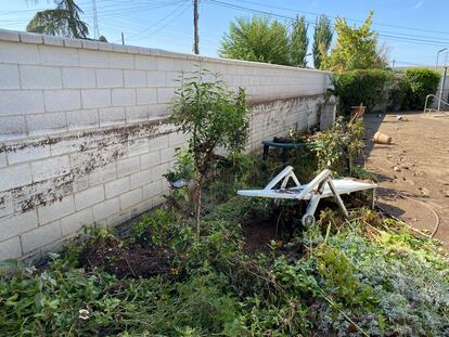 El muro, en el que una línea de barro marca hasta dónde llegó el agua.