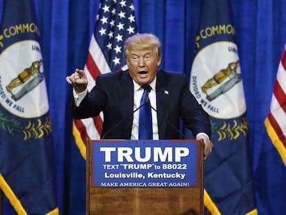 Donald Trump durante su mitin en Kentucky en marzo de 2016.