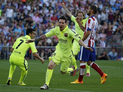 Celebración del gol del Barça al Atleti.