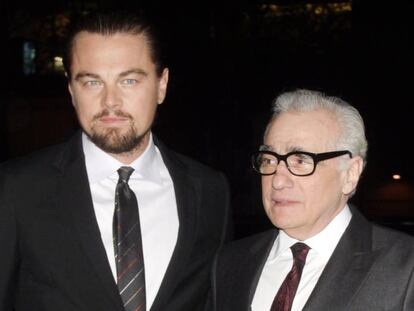 El actor Leonardo DiCaprio y, a la derecha, el cineasta Martin Scorsese. 