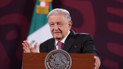 López Obrador, durante la conferencia matutina de este viernes, en el Palacio Nacional de Ciudad de México.