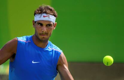 Nadal durante el entrenamiento de este jueves en Río.