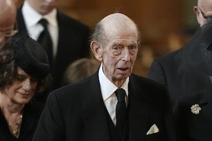 El duque Eduardo de Kent en el funeral de su esposa, Catalina de Kent, el 16 de septiembre de 2025. 