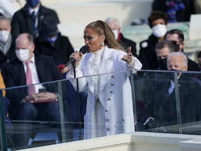 Jennifer Lopez, durante su actuación en la investidura de Joe Biden, este miércoles.