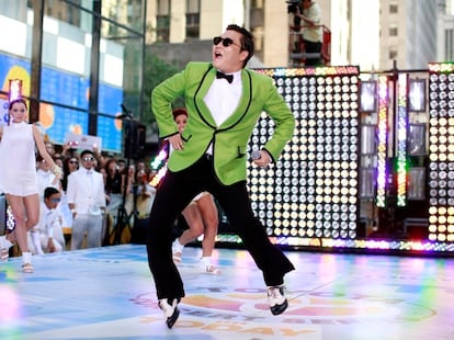 File photo of Korean rapper-singer Psy performing in New York