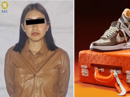 Sandra N., detenida por el robo de unos tenis Nike Air Force One en colaboración con Louis Vuitton, en Polanco, Ciudad de México.