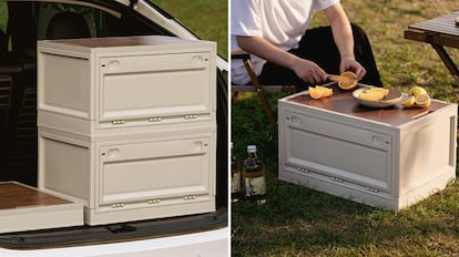 Muebles para furgonetas camper: caja de almacenamiento a baja altura con varios compartimentos.