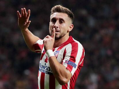 Héctor Herrera celebra el gol que supuso el empate a dos del Atlético ante la Juventus.