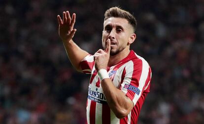 Héctor Herrera celebra el gol que supuso el empate a dos del Atlético ante la Juventus.