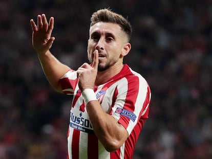 Héctor Herrera celebra el gol que supuso el empate a dos del Atlético ante la Juventus.