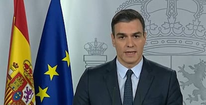 Pedro Sánchez, el presidente del Gobierno, durante una comparencia de prensa televisiva, el pasado 22 de marzo.