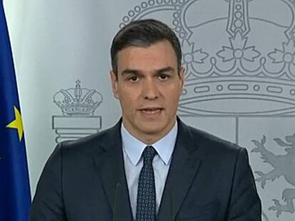 Pedro Sánchez, el presidente del Gobierno, durante una comparencia de prensa televisiva, el pasado 22 de marzo.