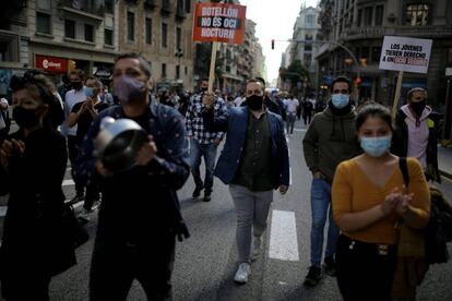 Protesta de restauradors aquest dimecres a Barcelona.