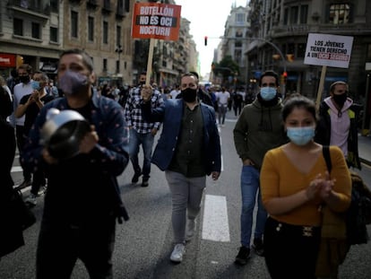 Protesta de restauradors aquest dimecres a Barcelona.