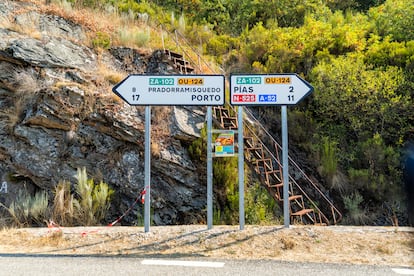 Acceso a Pradorramisquedo, pueblo de Ourense en el límite con Zamora.