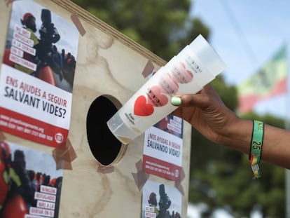 Sistema de recogida de vasos reutilizables del Rototom.