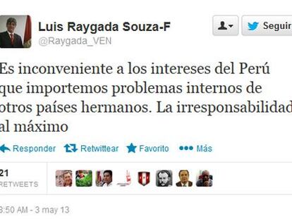 Cae el embajador de Perú en Venezuela por respaldar al régimen chavista