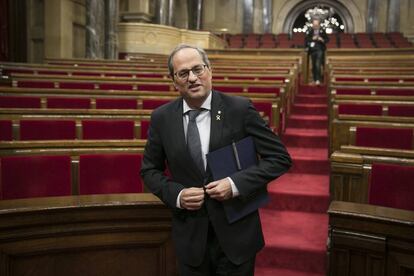 Quim Torra, presidente de la Generalitat, en el Parlamento de Cataluña.