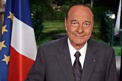 El presidente francés, Jacques Chirac, durante su discurso a la nación tras la victoria del <i>no.</i>