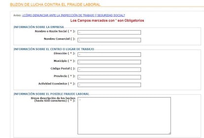 Portal del Ministerio de Empleo para las denuncias anónimas.