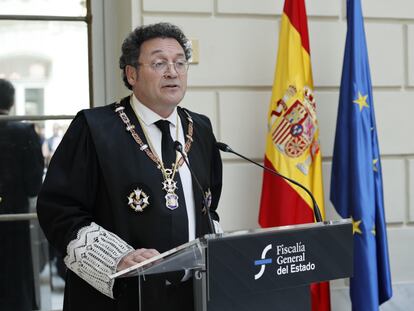 Álvaro García Ortiz, fiscal general del Estado, durante la declaración institucional de este lunes.