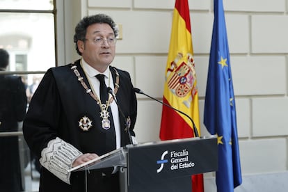 Álvaro García Ortiz, fiscal general del Estado, durante la declaración institucional de este lunes.
