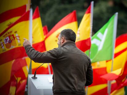 El presidente de Vox, Santiago Abascal, en una concentración del partido en Madrid en marzo pasado.