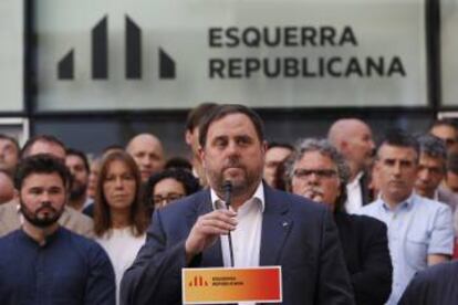 Oriol Junqueras, en la rueda de prensa que ofreció tras publicarse las grabaciones.