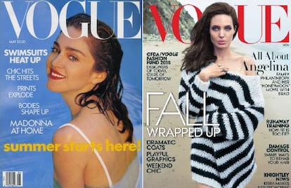 Madonna, en la portada de &#039;Vogue&#039; de 1989, y, a la derecha, Angelina Jolie en la cubierta de la revista de noviembre.