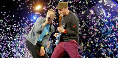 La banda británica Coldplay durante su concierto en la plaza de las Ventas de Madrid, en octubre de 2011.