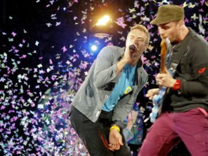 La banda brit&aacute;nica Coldplay durante su concierto en la plaza de las Ventas de Madrid, en octubre de 2011.