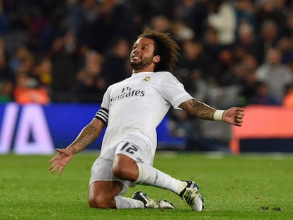 Marcelo celebra la victoria en el Cl&aacute;sico. 