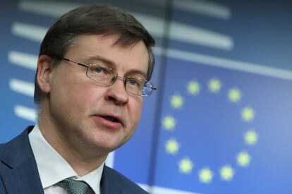 Valdis Dombrovskis, vice-presidente da Comissão Europeia, nesta terça-feira em Bruxelas.