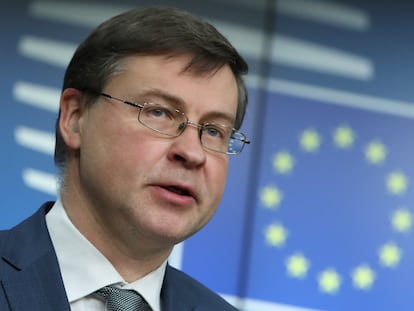 Valdis Dombrovskis, vice-presidente da Comissão Europeia, nesta terça-feira em Bruxelas.