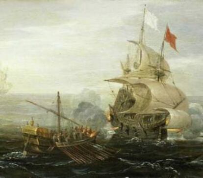 Barco francés atacado por piratas.