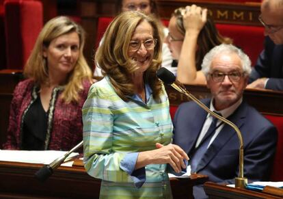 La ministra de Justicia, Nicole Belloubet, durante la votación final de la ley de moralización de la vida pública