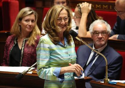 La ministra de Justicia, Nicole Belloubet, durante la votaci&oacute;n final de la ley de moralizaci&oacute;n de la vida p&uacute;blica
 