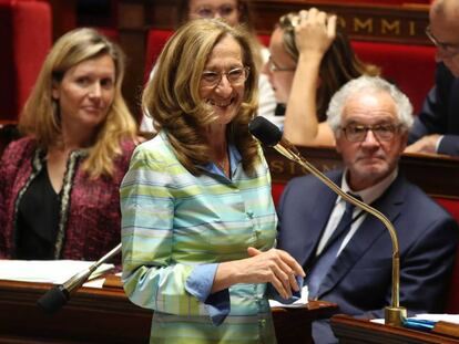 La ministra de Justicia, Nicole Belloubet, durante la votaci&oacute;n final de la ley de moralizaci&oacute;n de la vida p&uacute;blica
 